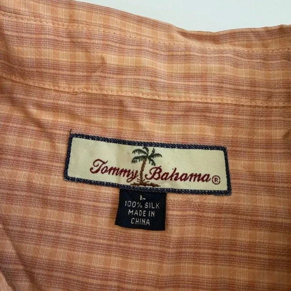 Tommy Bahama Orange Plaid Silk Long Sleeve Button Down Men's Large - Picture 4 of 5